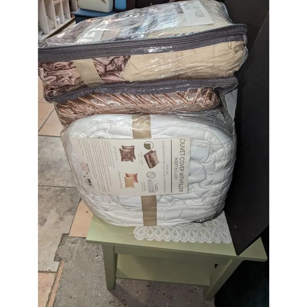 Sunham Duvet Cover & Filler SET Insert King Luxe Bedding Metallic Jacquard NEW